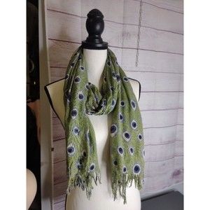 Green Peacock Inspired Scarf/Wrap - 36"W x 73" L